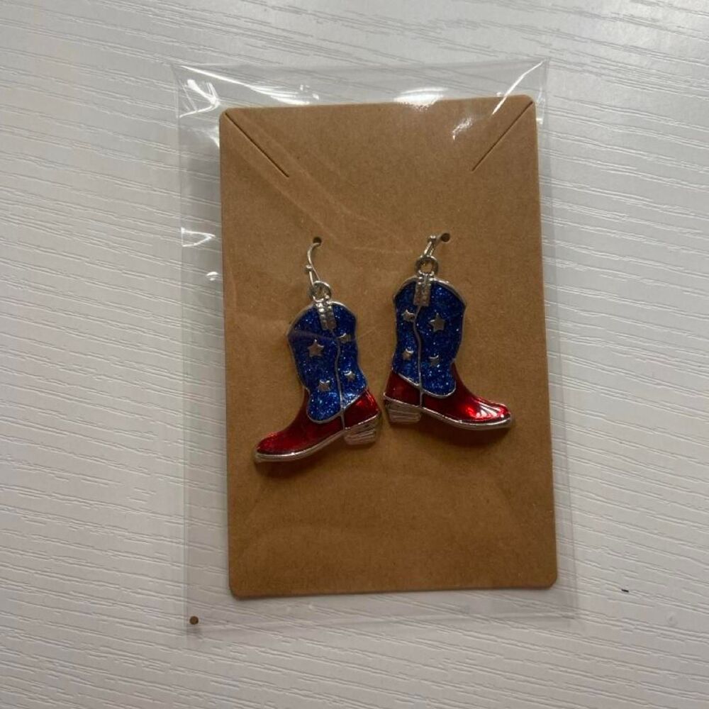Red & blue cowboy boot earrings